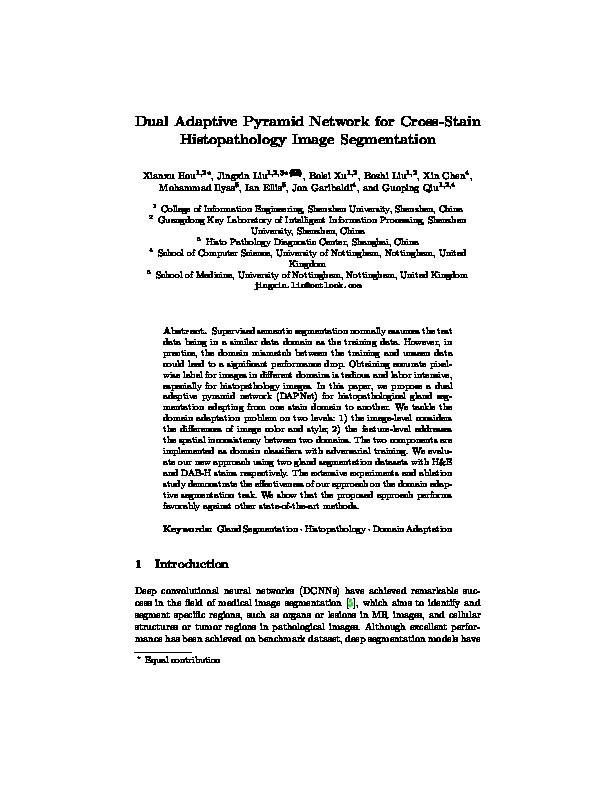 Dual Adaptive Pyramid Network for Cross-Stain Histopathology Image Segmentation Thumbnail