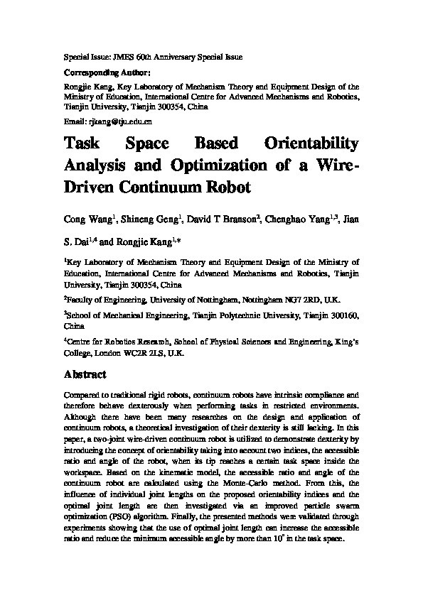 Task space-based orientability analysis and optimization of a wire-driven continuum robot Thumbnail