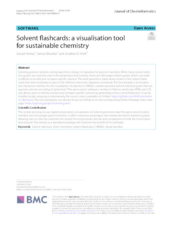 Solvent flashcards: a visualisation tool for sustainable chemistry. Thumbnail