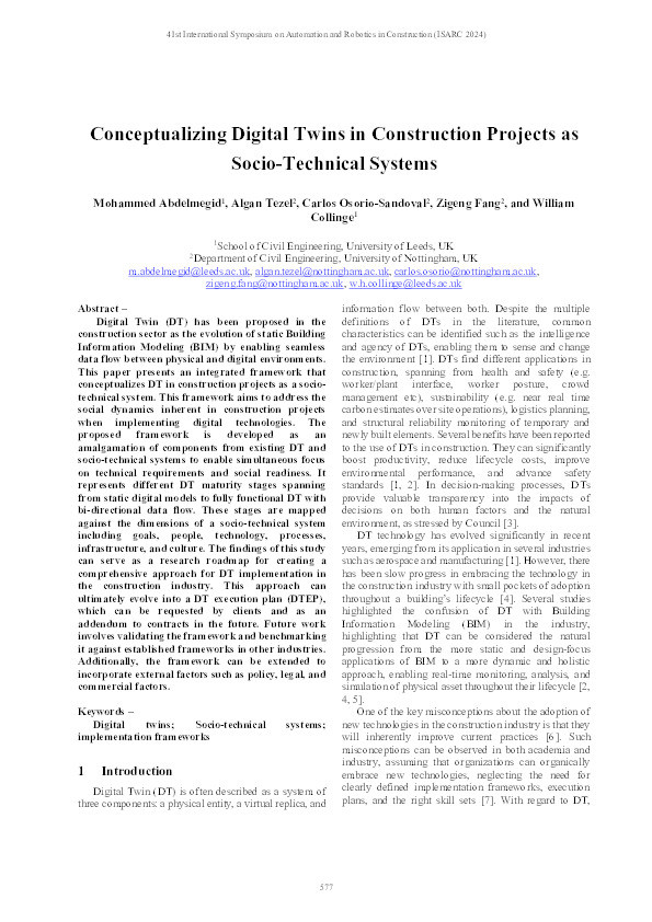 Conceptualizing Digital Twins in Construction Projects as Socio-Technical Systems Thumbnail