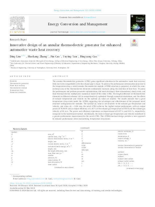 Innovative design of an annular thermoelectric generator for enhanced automotive waste heat recovery Thumbnail