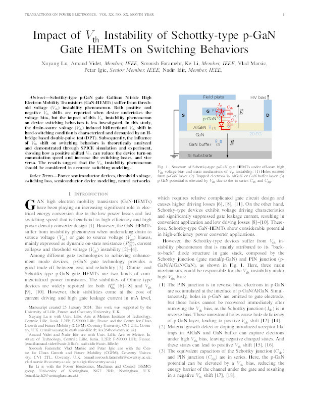 Impact of Vth Instability of Schottky-type p-GaN Gate HEMTs on Switching Behaviors Thumbnail