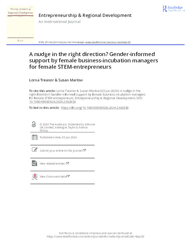 A nudge in the right direction? Gender-informed support by female business-incubation managers for female STEM-entrepreneurs Thumbnail