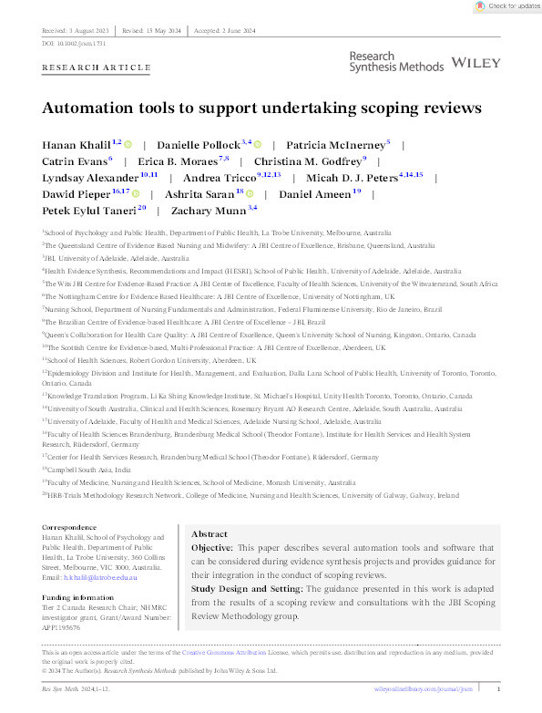 Automation tools to support undertaking scoping reviews Thumbnail