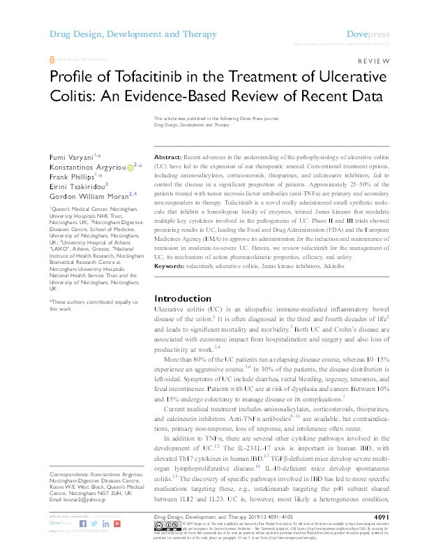 Profile of Tofacitinib in the Treatment of Ulcerative Colitis: An Evidence-Based Review of Recent Data Thumbnail