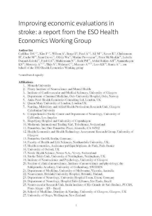 Improving economic evaluations in stroke: A report from the ESO Health Economics Working Group Thumbnail