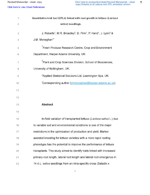 Quantitative trait loci (QTLs) linked with root growth in lettuce (Lactuca sativa) seedlings Thumbnail