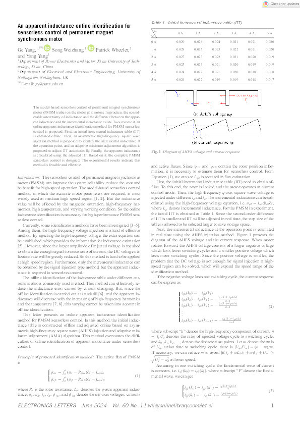 An apparent inductance online identification for sensorless control of permanent magnet synchronous motor Thumbnail