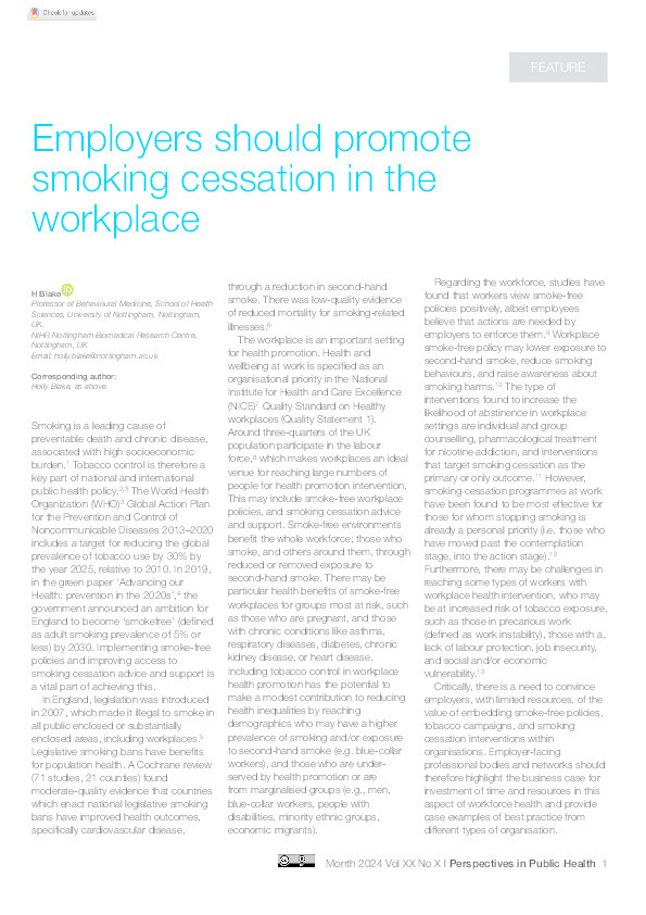 Employers should promote smoking cessation in the workplace Thumbnail