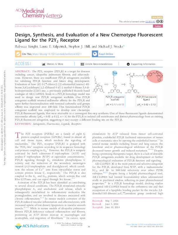 Design, Synthesis, and Evaluation of a New Chemotype Fluorescent Ligand for the P2Y2 Receptor Thumbnail