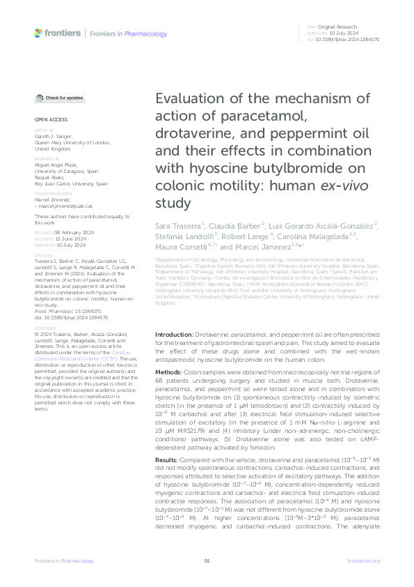 Evaluation of the mechanism of action of paracetamol, drotaverine, and peppermint oil and their effects in combination with hyoscine butylbromide on colonic motility: Human ex-vivo study Thumbnail