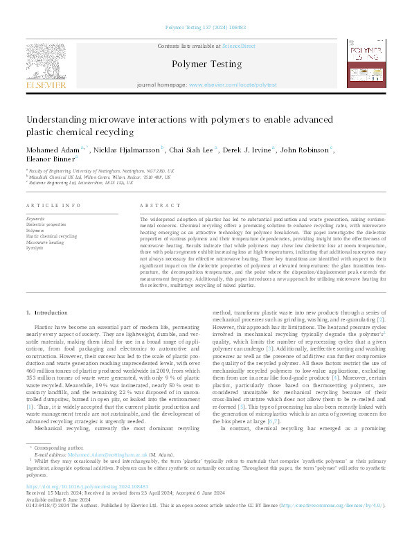 Understanding Microwave Interactions with Polymers to Enable Advanced Plastic Chemical Recycling Thumbnail