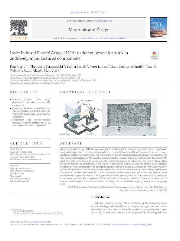 Laser Induced Phased Arrays (LIPA) to detect nested features in additively manufactured components Thumbnail