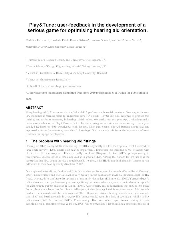 Play&Tune: User Feedback in the Development of a Serious Game for Optimizing Hearing Aid Orientation Thumbnail