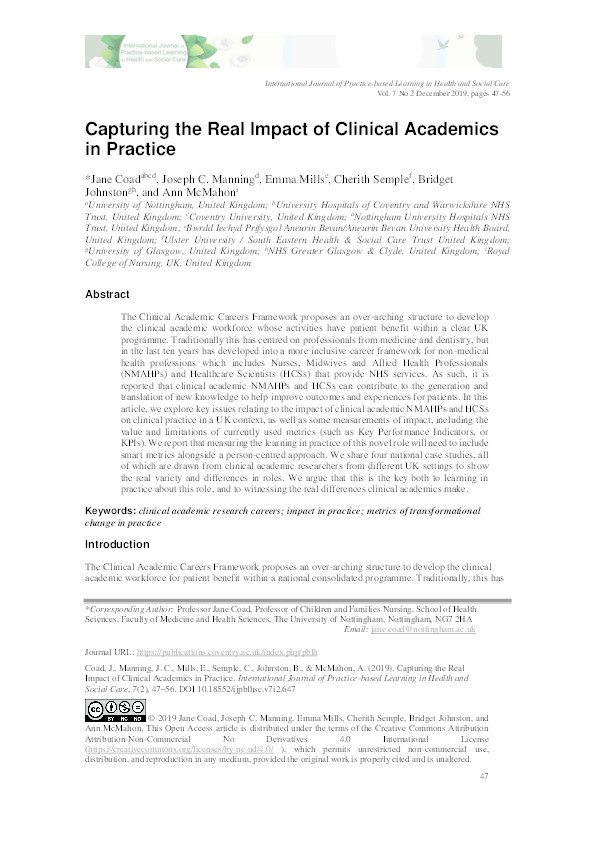 Capturing the Real Impact of Clinical Academics in Practice Thumbnail