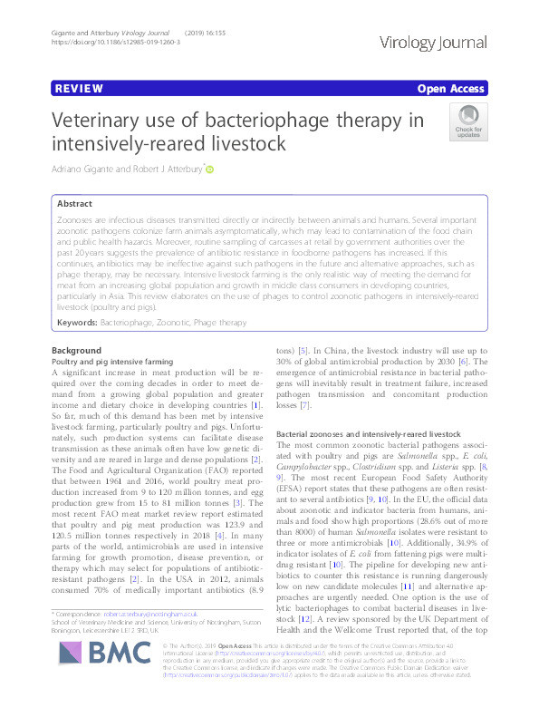 Veterinary use of bacteriophage therapy in intensively-reared livestock Thumbnail