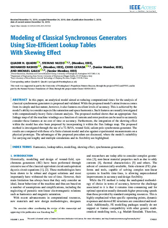 Modeling of Classical Synchronous Generators Using Size-Efficient Lookup Tables With Skewing Effect Thumbnail