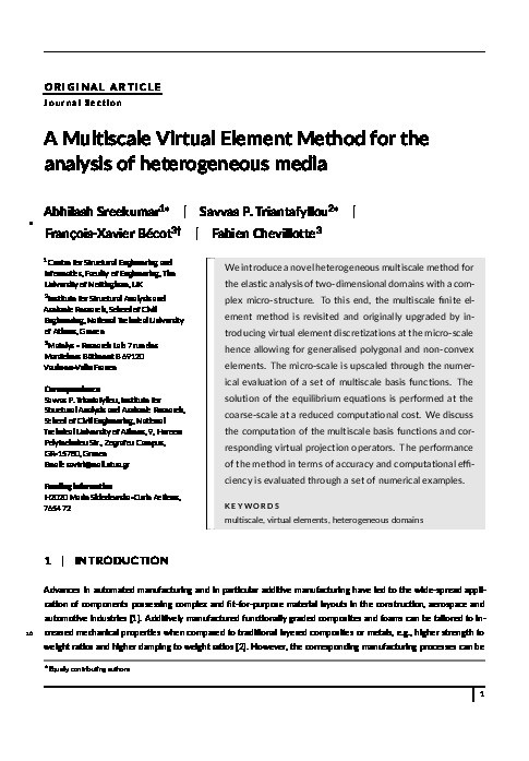 A multiscale virtual element method for the analysis of heterogeneous media Thumbnail