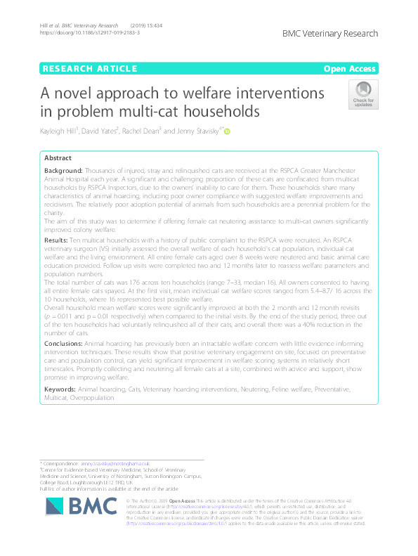 A novel approach to welfare interventions in problem multi-cat households Thumbnail
