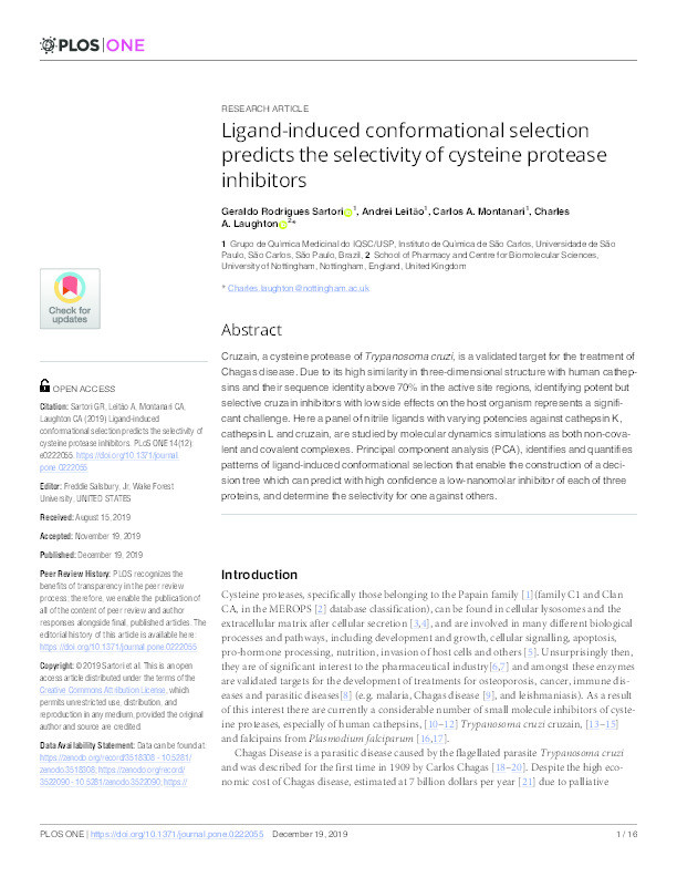 Ligand-induced conformational selection predicts the selectivity of cysteine protease inhibitors Thumbnail
