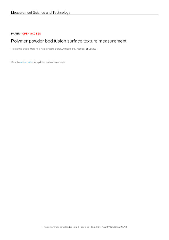 Polymer powder bed fusion surface texture measurement Thumbnail