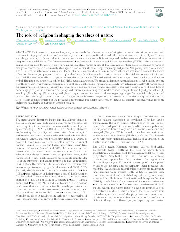 The role of religion in shaping the values of nature Thumbnail