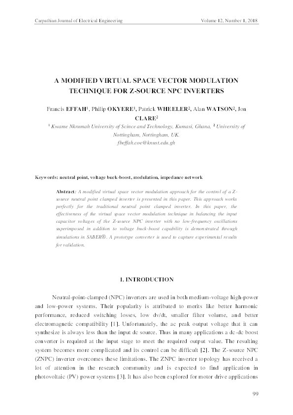 A modified virtual space vector modulation technique for Z-source NPC inverters Thumbnail