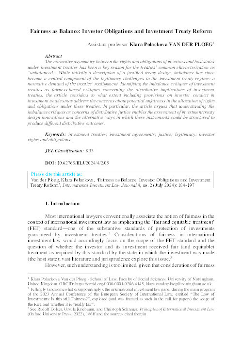 Fairness as Balance: Investor Obligations and Investment Treaty Reform Thumbnail