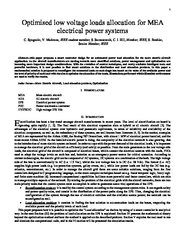 Optimised low voltage loads allocation for MEA electrical power systems Thumbnail