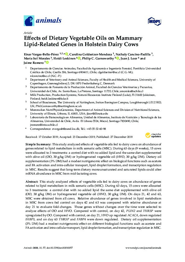 Effects of dietary vegetable oils on mammary lipid-related genes in holstein dairy cows Thumbnail