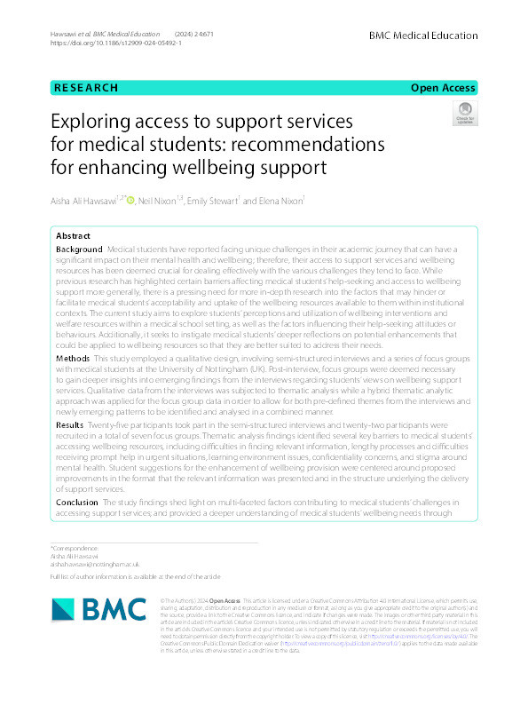 Exploring access to support services for medical students: recommendations for enhancing wellbeing support Thumbnail