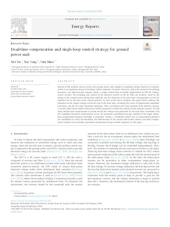 Dead-time compensation and single-loop control strategy for ground power unit Thumbnail