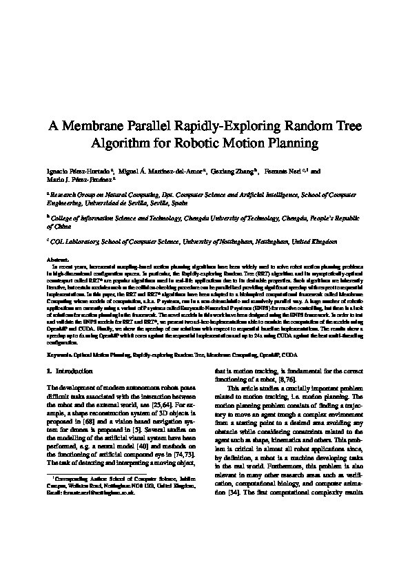A membrane parallel rapidly-exploring random tree algorithm for robotic motion planning Thumbnail