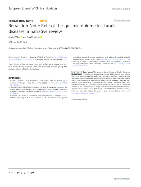 Retraction Note: Role of the gut microbiome in chronic diseases: a narrative review Thumbnail