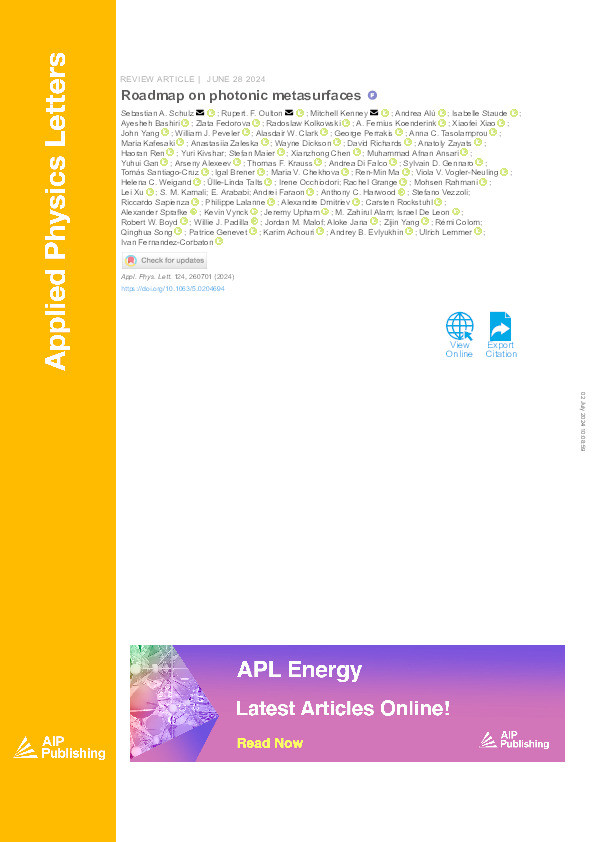 Roadmap on photonic metasurfaces Thumbnail