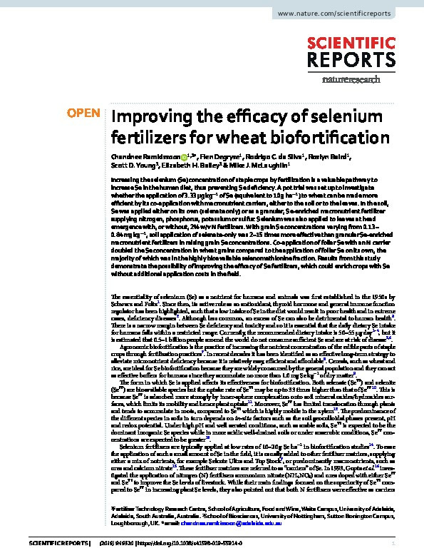 Improving the efficacy of selenium fertilizers for wheat biofortification Thumbnail