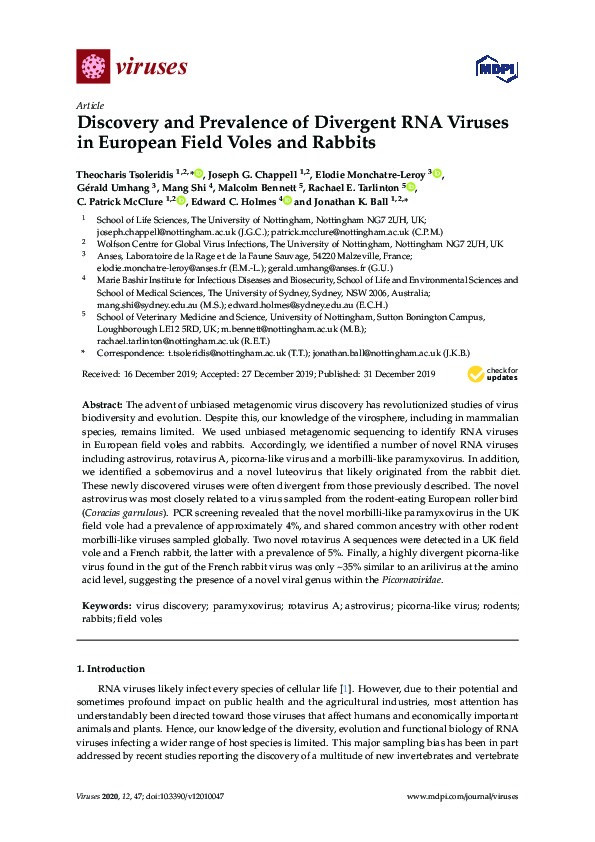 Discovery and Prevalence of Divergent RNA Viruses in European Field Voles and Rabbits Thumbnail
