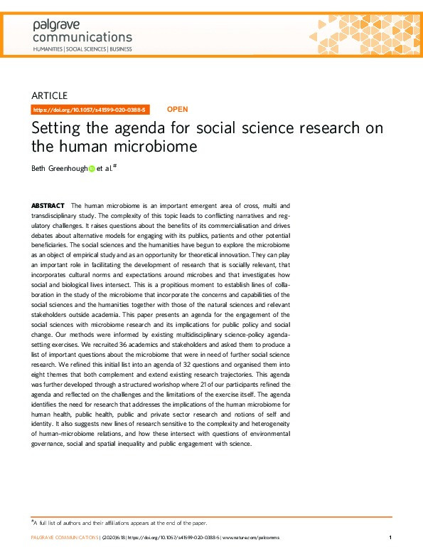 Setting the agenda for social science research on the  human microbiome Thumbnail