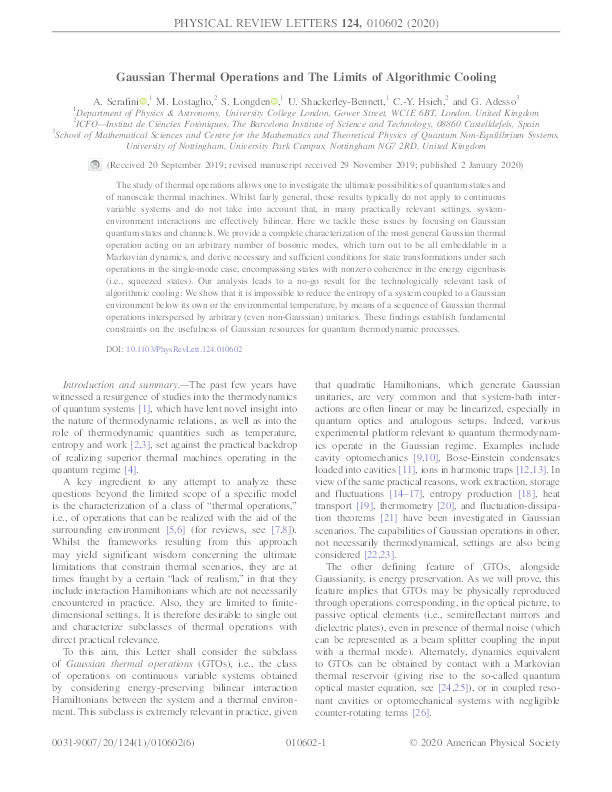 Gaussian Thermal Operations and The Limits of Algorithmic Cooling Thumbnail