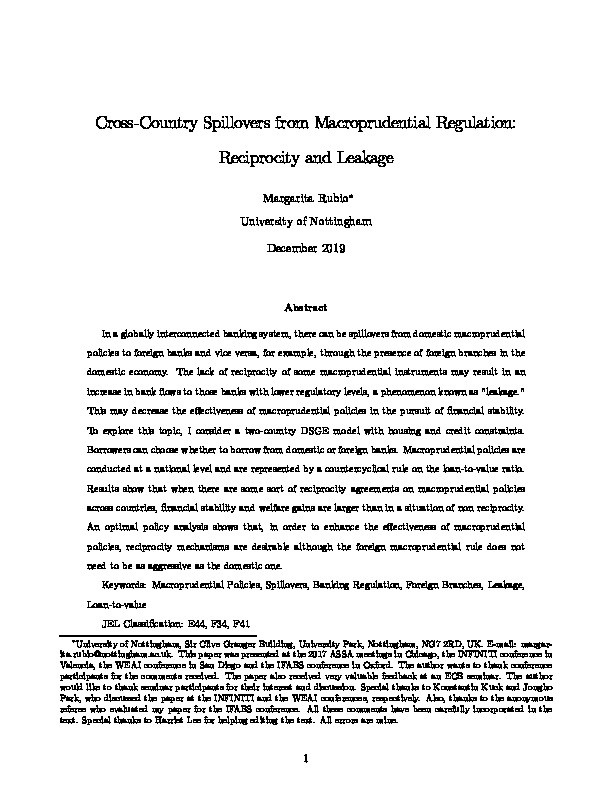 Cross-country spillovers from macroprudential regulation: Reciprocity and leakage Thumbnail