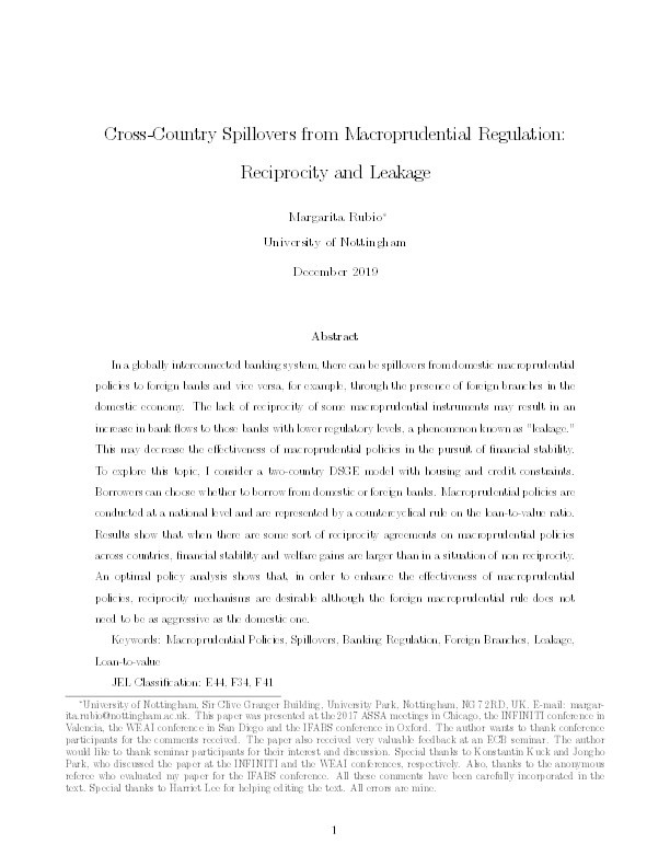 Cross-country spillovers from macroprudential regulation: Reciprocity and leakage Thumbnail