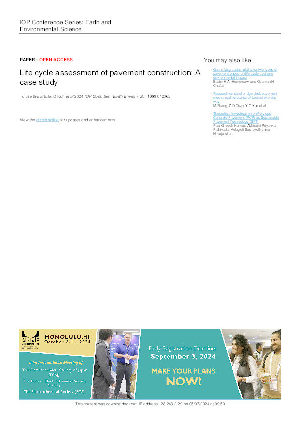 Life cycle assessment of pavement construction: A case study Thumbnail