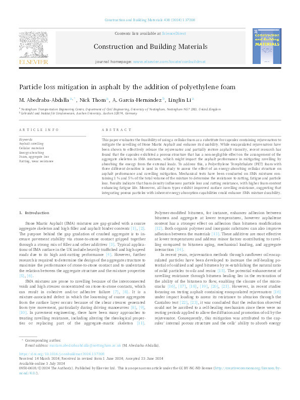 Particle loss mitigation in asphalt by the addition of polyethylene foam Thumbnail