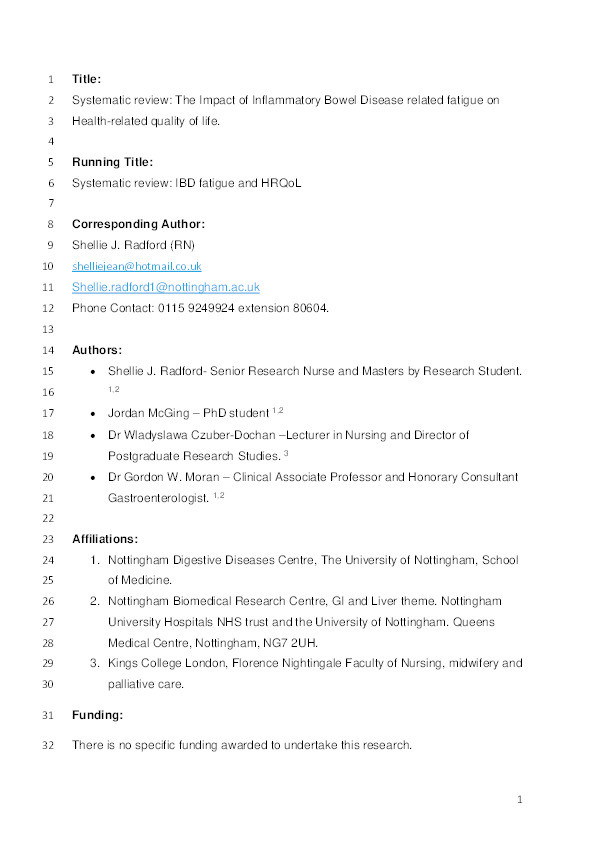 Systematic review: the impact of inflammatory bowel disease-related fatigue on health-related quality of life Thumbnail