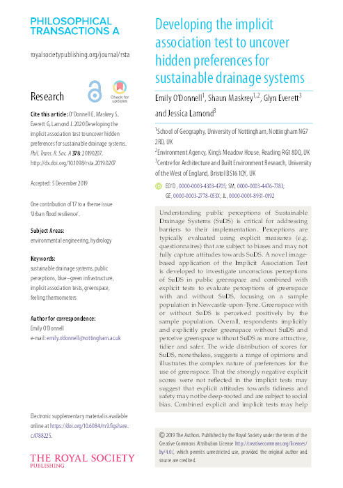 Developing the implicit association test to uncover hidden preferences for sustainable drainage systems Thumbnail