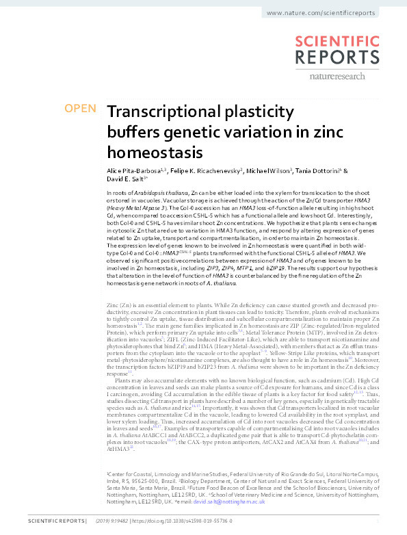Transcriptional plasticity buffers genetic variation in zinc homeostasis Thumbnail