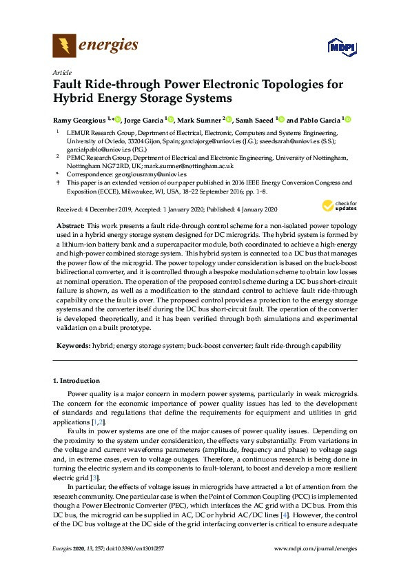 Fault Ride-Through Power Electronic Topologies for Hybrid Energy Storage Systems Thumbnail