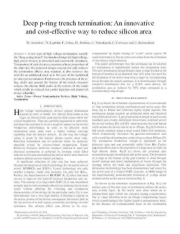 Deep p-Ring Trench Termination: An Innovative and Cost-Effective Way to Reduce Silicon Area Thumbnail