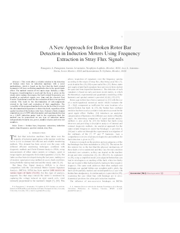 A New Approach for Broken Rotor Bar Detection in Induction Motors Using Frequency Extraction in Stray Flux Signals Thumbnail