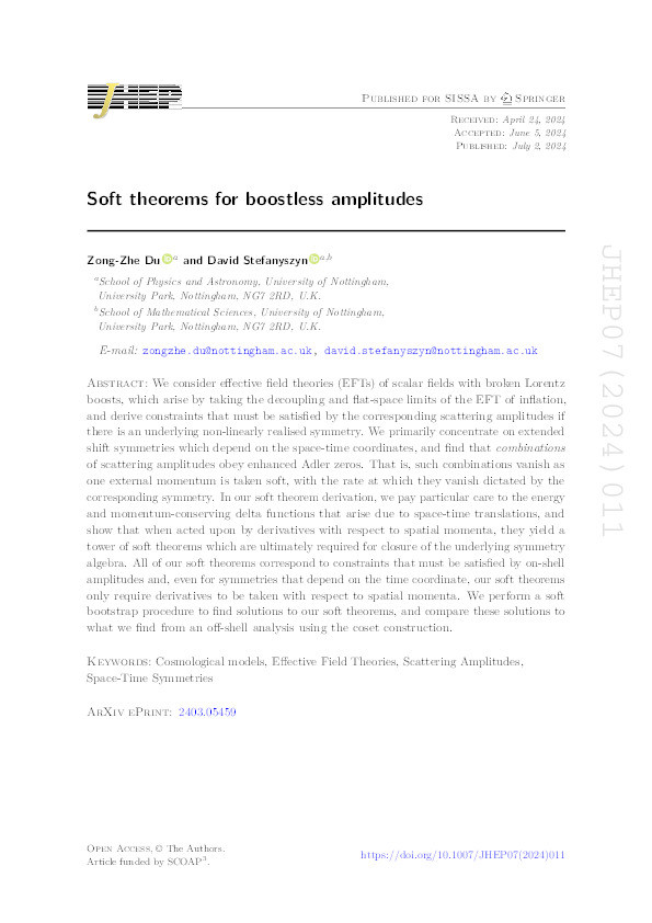 Soft theorems for boostless amplitudes Thumbnail